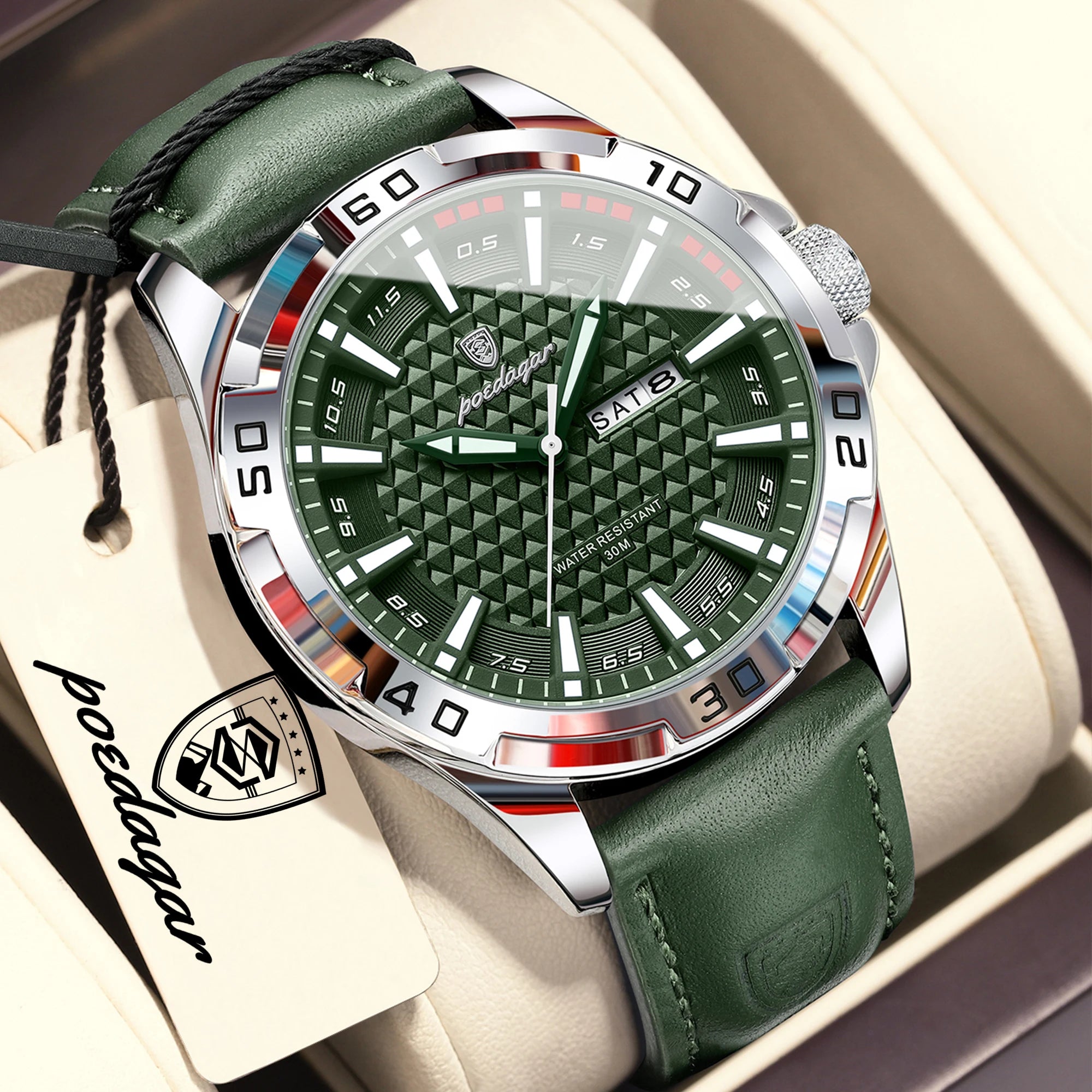 POEDAGAR Original Business Man Wristwatch Waterproof Luminous Date Week Casual Watch For Men Quartz Leather Luxury Fashion Men's Watches Reloj mbzr
