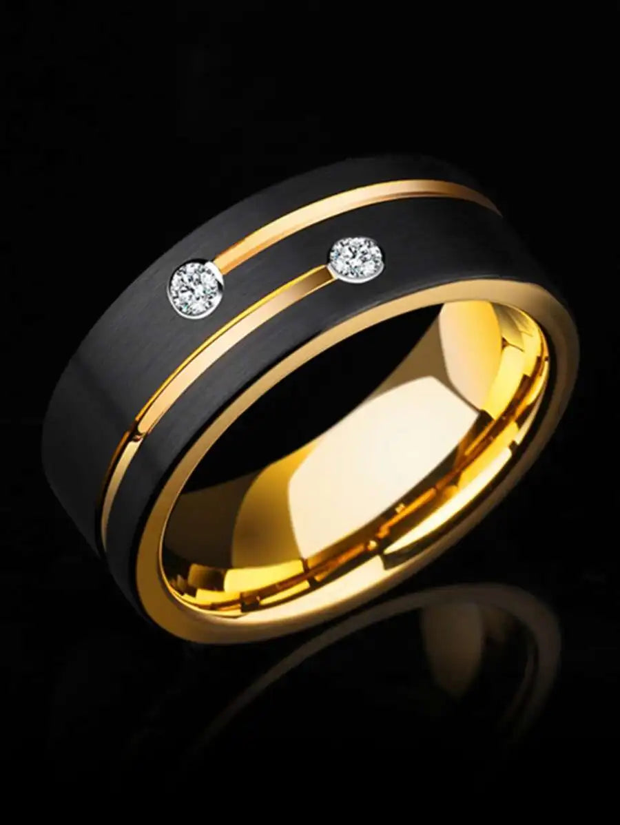 1pc Luxurious Men's 8mm Black Stainless Steel Ring Filled With Man-made Crystal Wedding/engagement/party Jewelry Gift