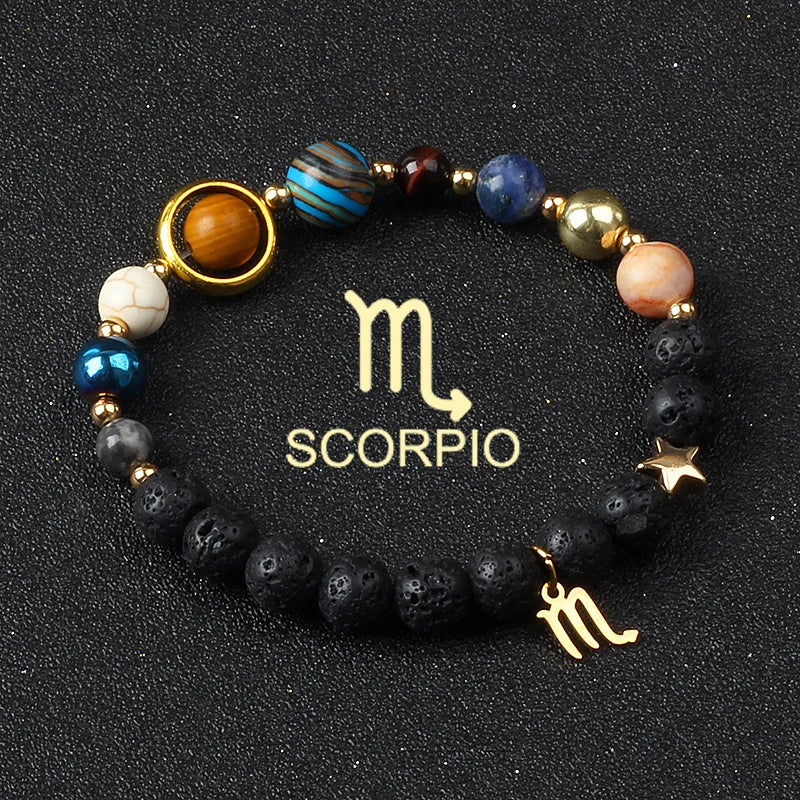 Universe Galaxy Eight Planets 12 Constellation Bracelets for Women Natural Stone Solar System Bracelets Libra Virgo Leo Jewelry