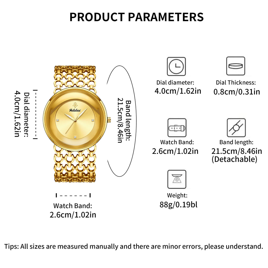 YaLaLuSi Old Money Luxury  Ladies Watch Oversized Curved Round Dial Hollow Fishnet Mesh Chain Bracelet Minimal Crystal Marker Elegant Office Quartz Wristwatch For Women