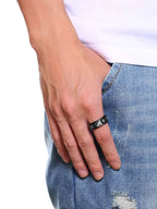 1pc Men's Stainless Steel Yin Yang Bagua Rotating Ring, Black Jewelry Accessory