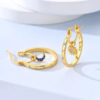 MULA 925 Sterling Silver Sun Moon Stars Hoop Earring For Women Classic Simple Fashion Sparkling Earring Anniversary Jewelry Gift