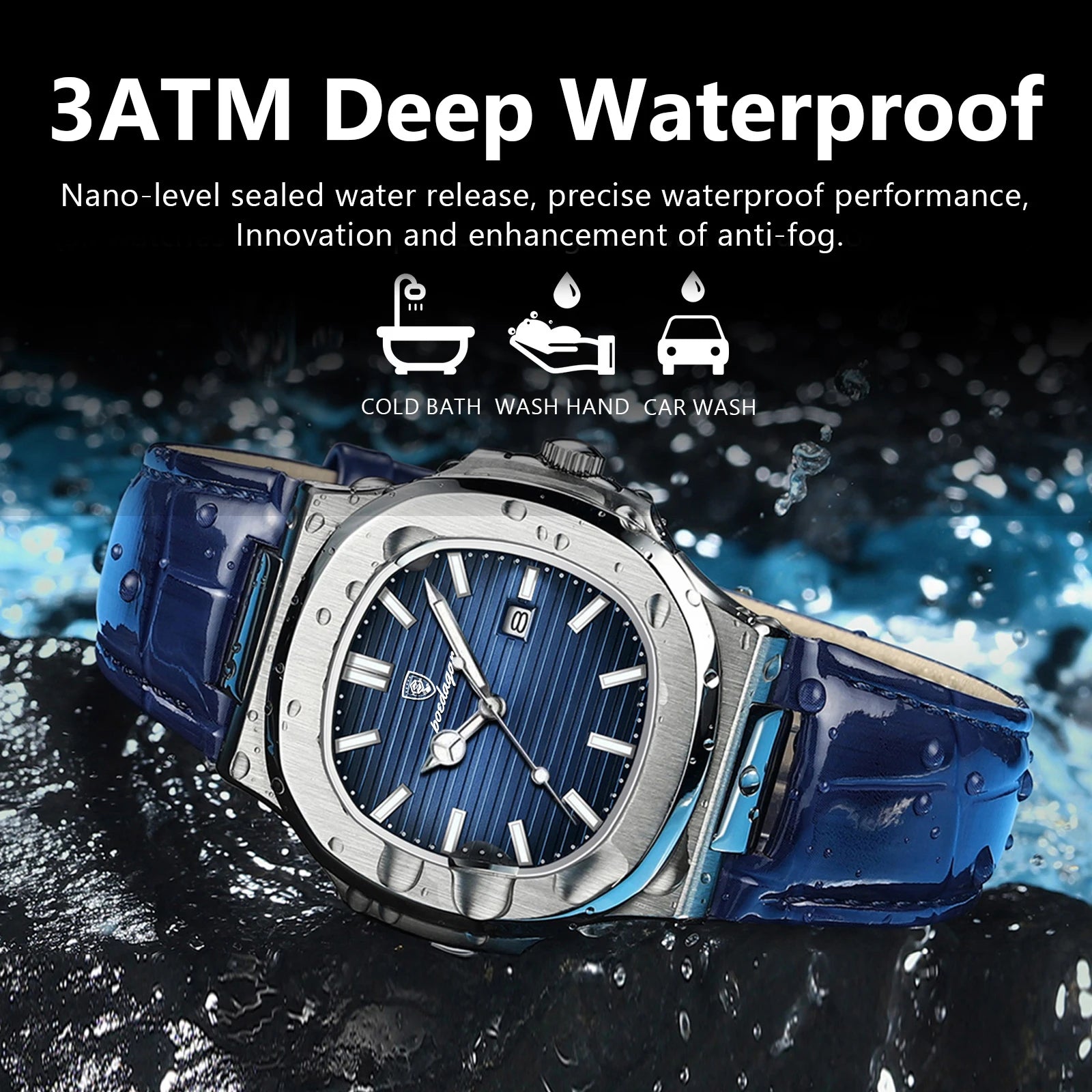 POEDAGAR Top Square Man Watch Date Waterproof Luminous Luxury Men Wristwatch High Quality Leather Men's Quartz Watches+Box Reloj mbzr