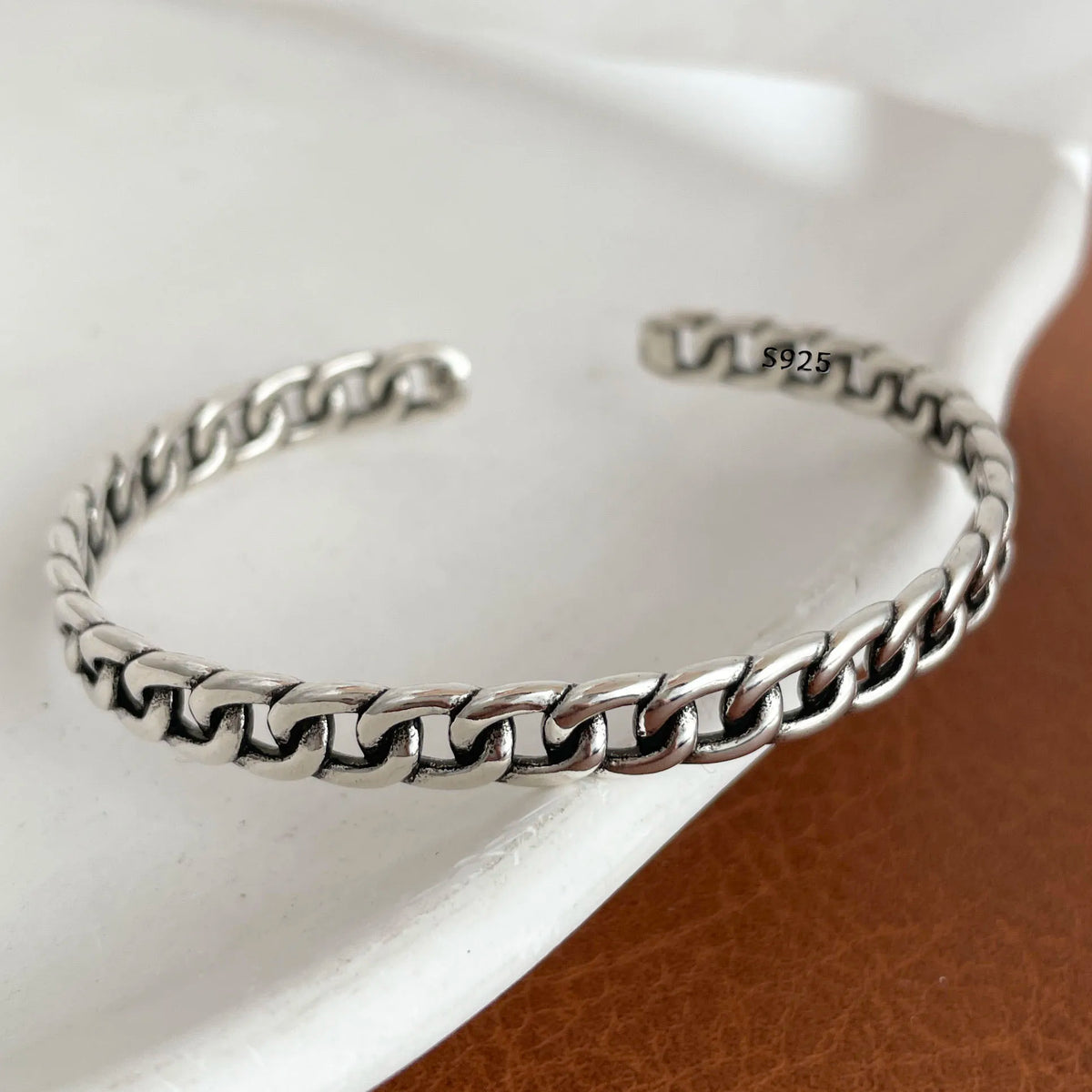 Chain and Link Bracelets Vintage Handmade Simple Retro Black Stone 925 Silver