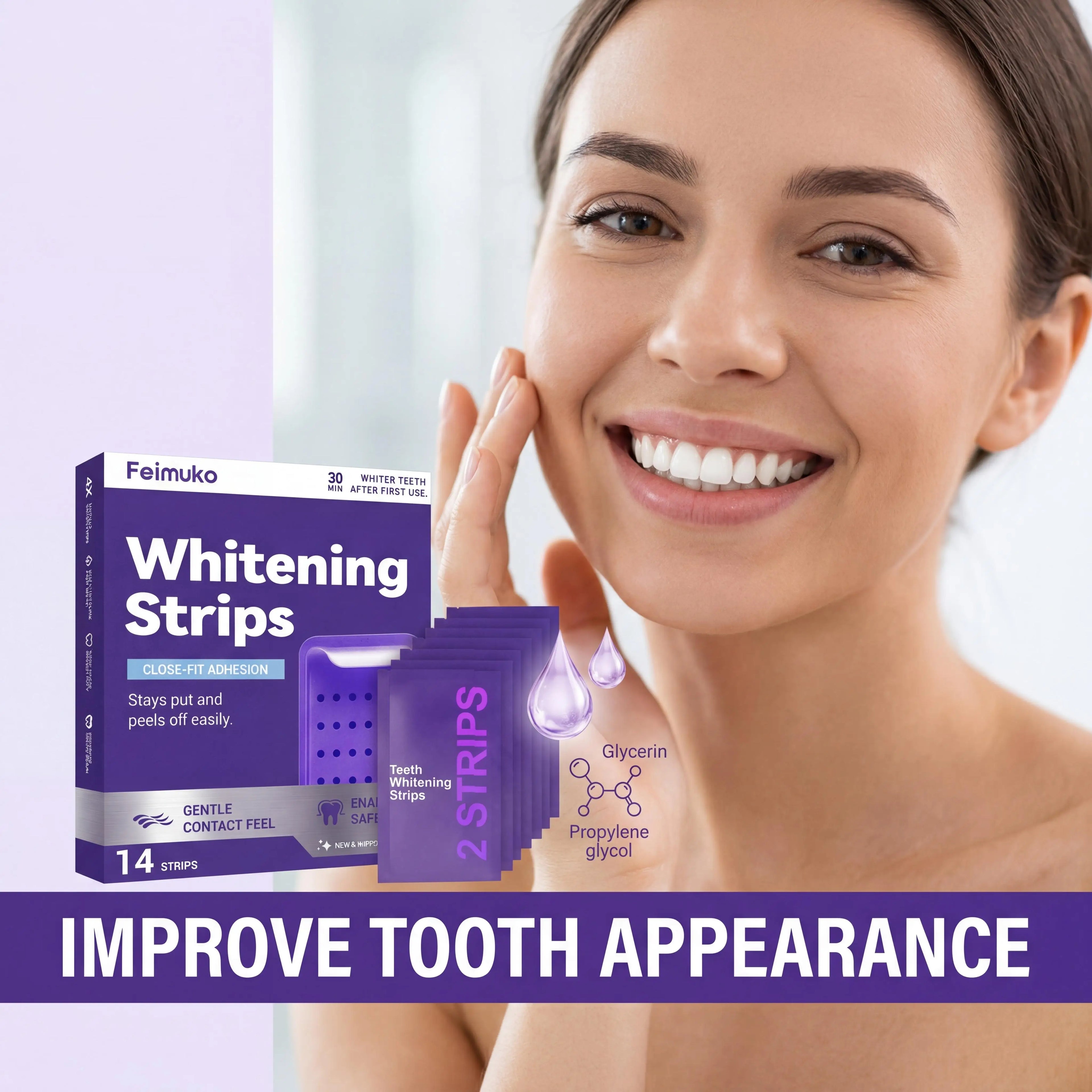 Purple Teeth Whitening Strips for Sensitive Teeth Remove Coffee Wine Smoking Stains Non Slip Improve Dental Yellowing Bright Smile Teeth Bleaching Strip mbzr