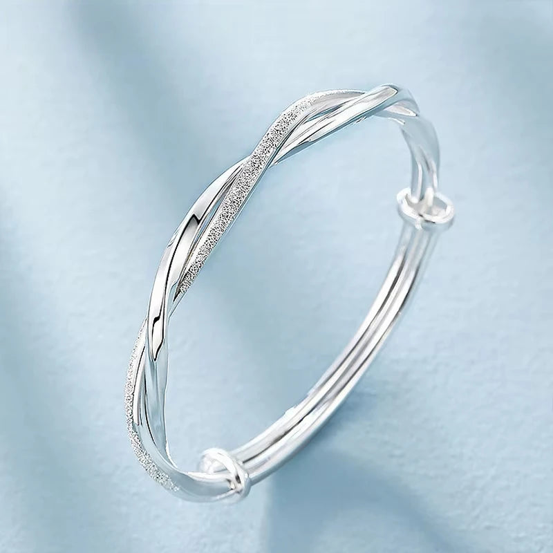 Sterling Silver Weave Bangle Bracelet Women Wedding Adjustable