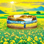 8MM Fashion Oil Painting Inlay Men's Stainless Steel Rings Unique Women Gold Color Steel Ring Wedding Engagement Jewelry Gift