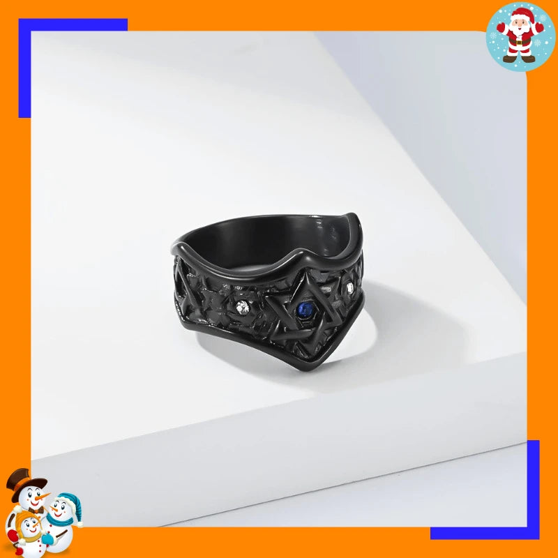 Hot Selling Hexagram Ring Titanium Steel with Sapphire David Star Vintage Ring Hand Jewelry