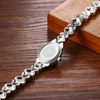 Women's Silver Wrist Watches: Rhinestones Analog Quartz Oval Bracelet Watches Bling Wristwatch mbzr