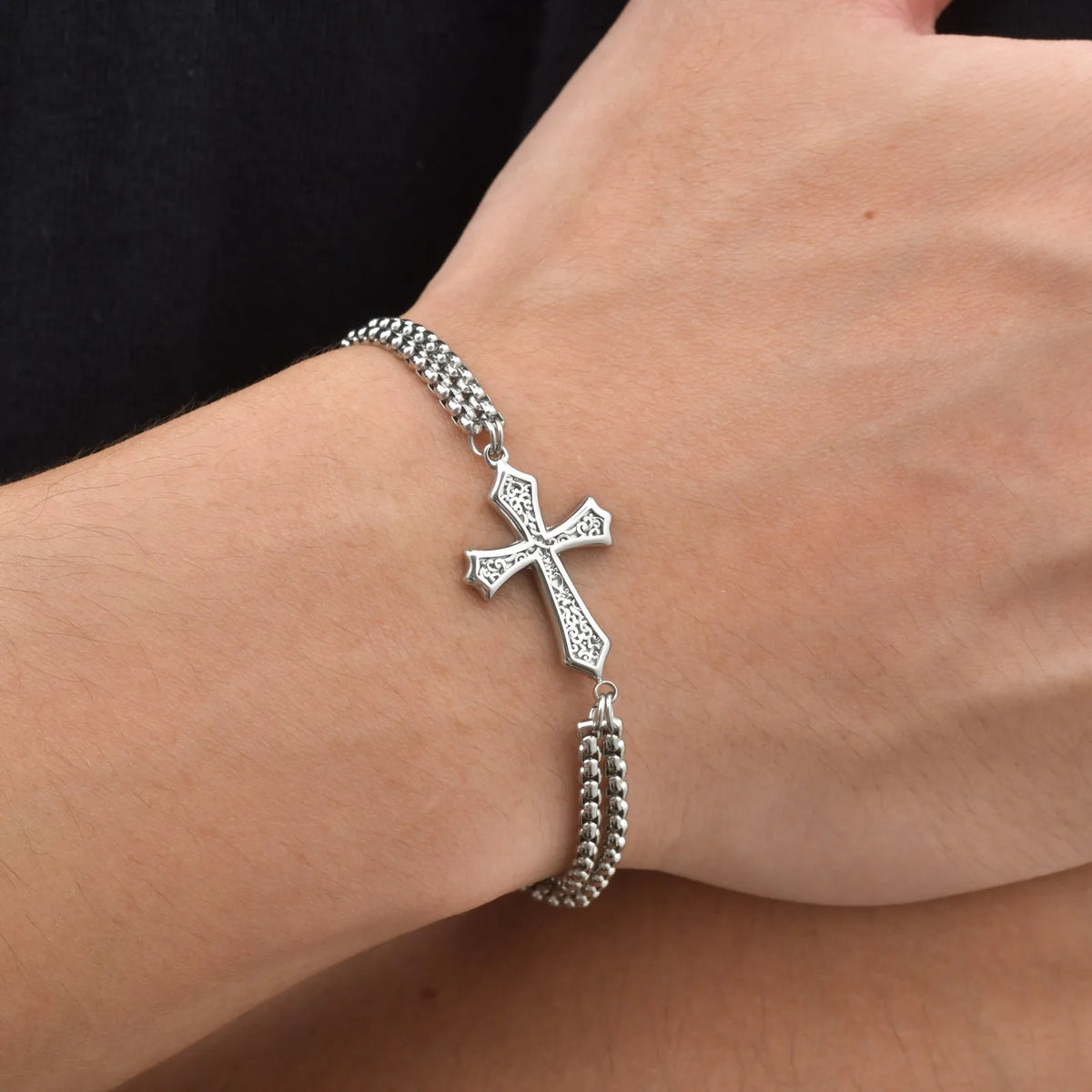 Cross Bracelets Stainless Steel Multi Layer Chain Wristband Casual Jewelry for Men