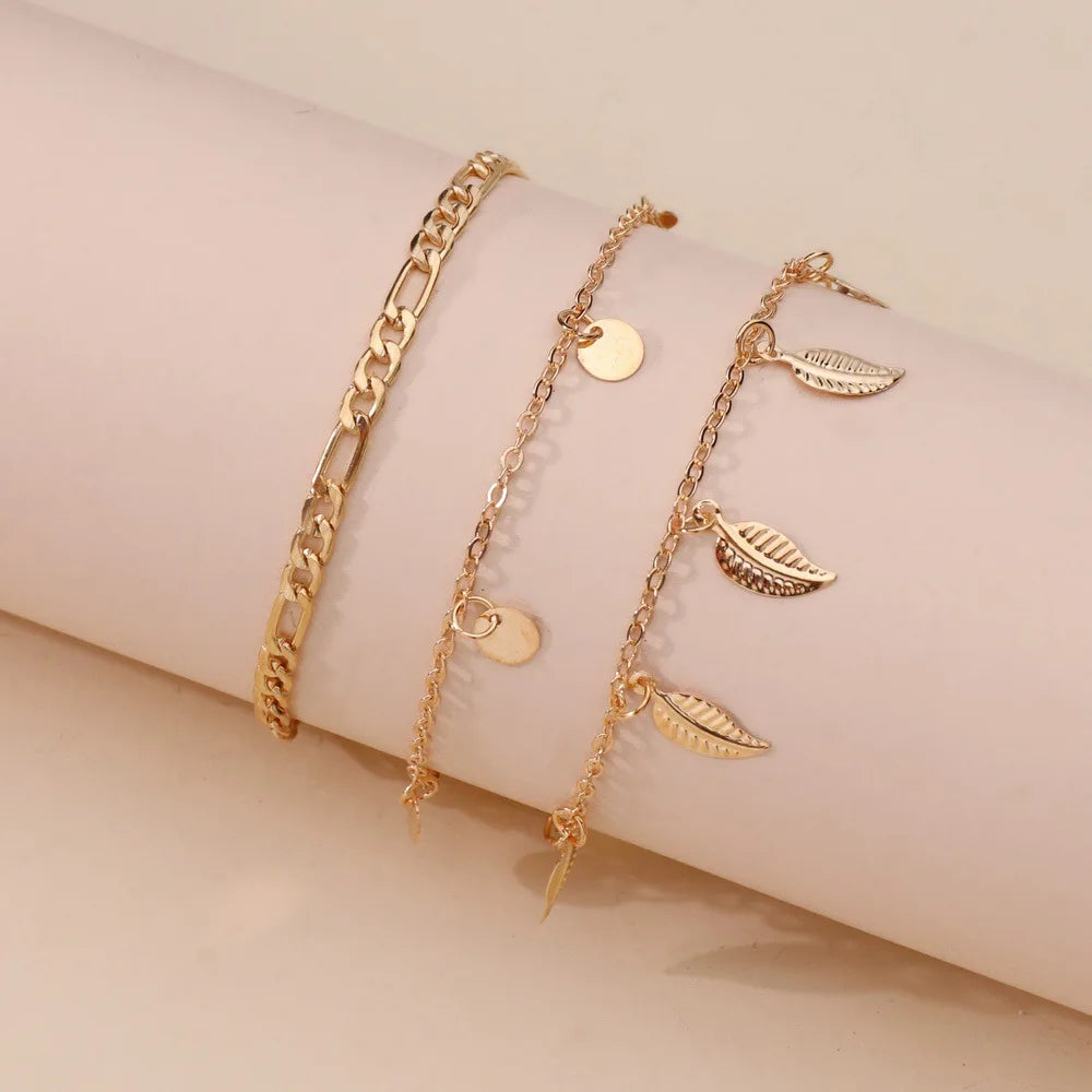 accessories summer simple personality multi-layer anklet European and American popular leaf peach sequined pendant chain female mbzr