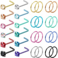 28PCS 316L Stainless Steel Nose Rings Hoops Studs for Women Men CZ L Shaped CZ Nose Stud Hoop Nostril Piercings Jewelry Set mbzr