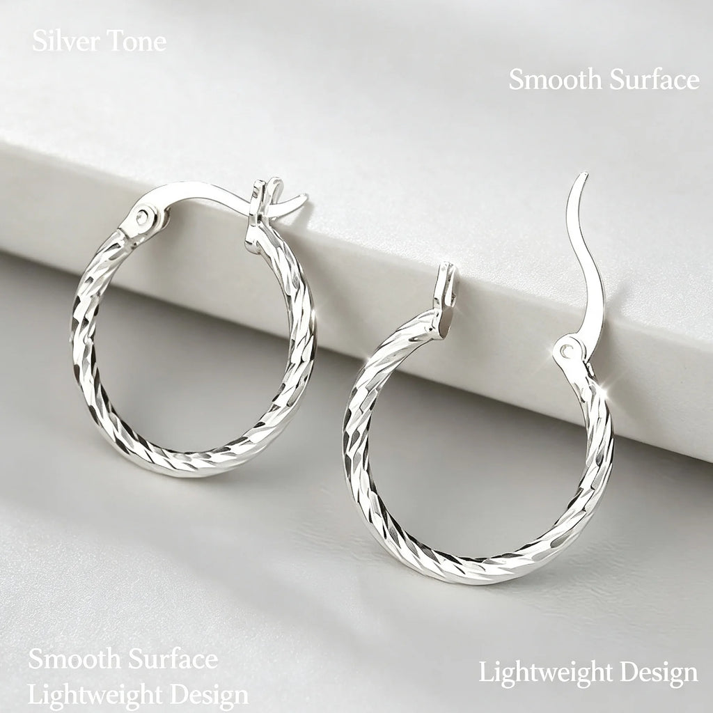 925 Sterling Silver Twisted Hoop Earrings Shiny Polished Textured Circle Earrings Hypoallergenic Premium Women Fashion Jewelry