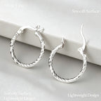 925 Sterling Silver Twisted Hoop Earrings Shiny Polished Textured Circle Earrings Hypoallergenic Premium Women Fashion Jewelry