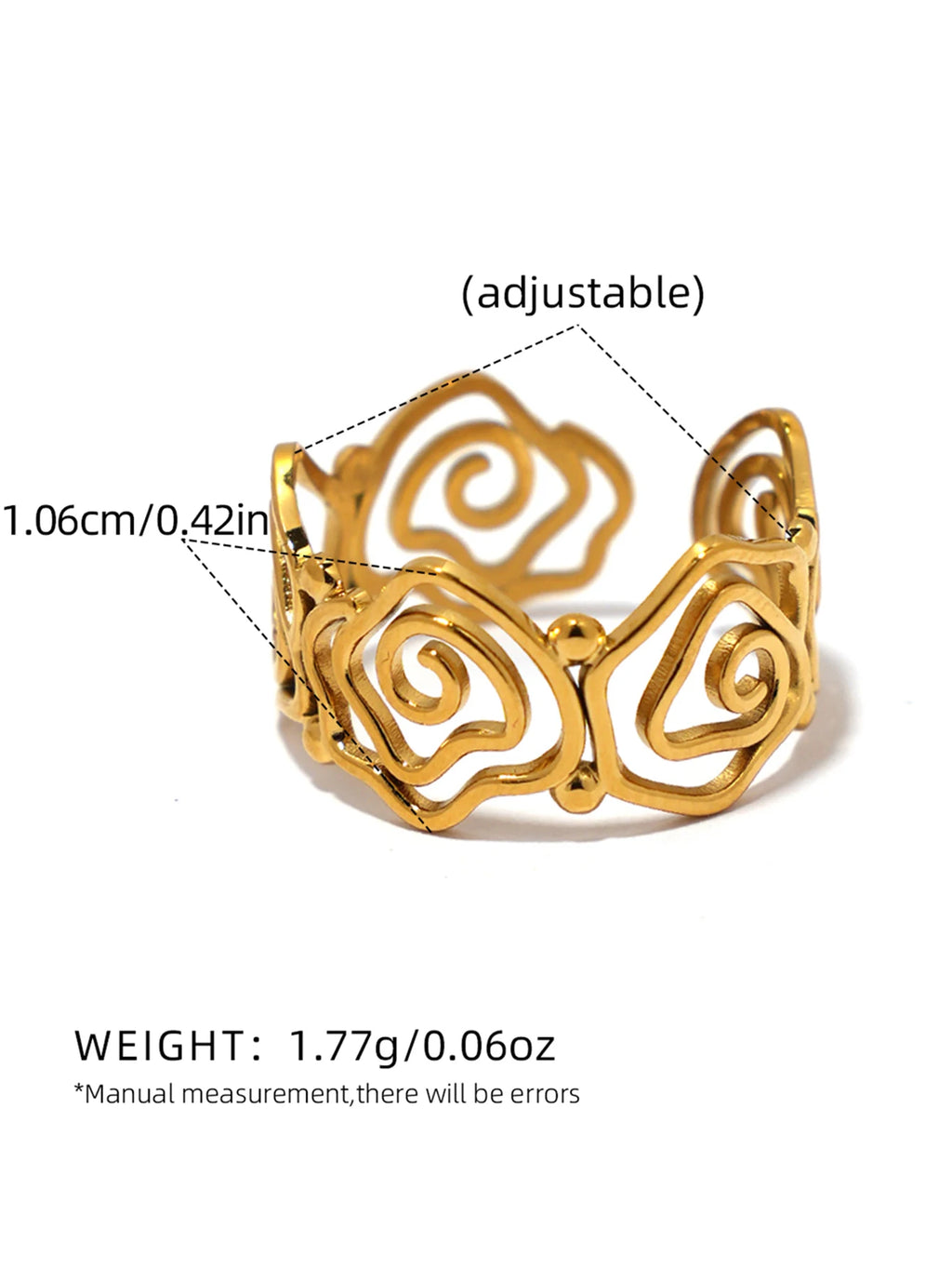 Stainless Steel Spiral Adjustable Open Rings for Women 18K Gold Plated Waterproof High Quality Ladies Jewelry For Vacation Etc