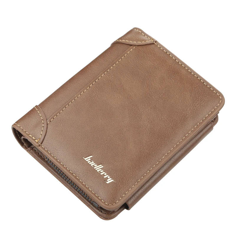 Brand Men PU Leather short Wallet With Zipper Coin Pocket Vintage Big Capacity Male Short Money Purse Card Holder New