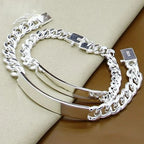 DOTEFFIL 925 Sterling Silver 2pcs Bracelet 10mm Smooth Sideways Chain For Men Women Wedding Engagement Party Jewelry mbzr