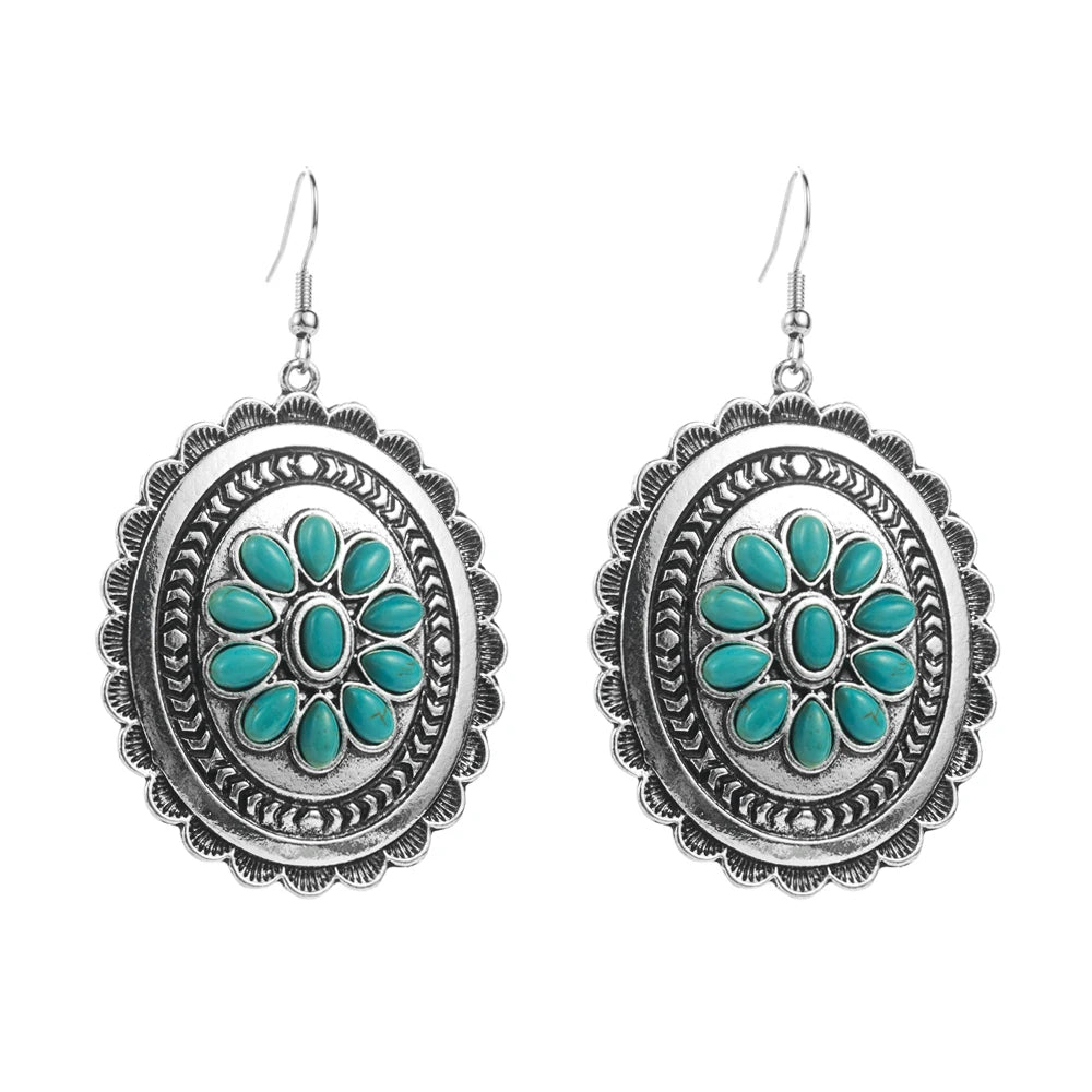 European and American Exaggerated Turquoise Earrings, Retro and Fashionable New Geometric Multi-layer Long Earrings Wholesale mbzr