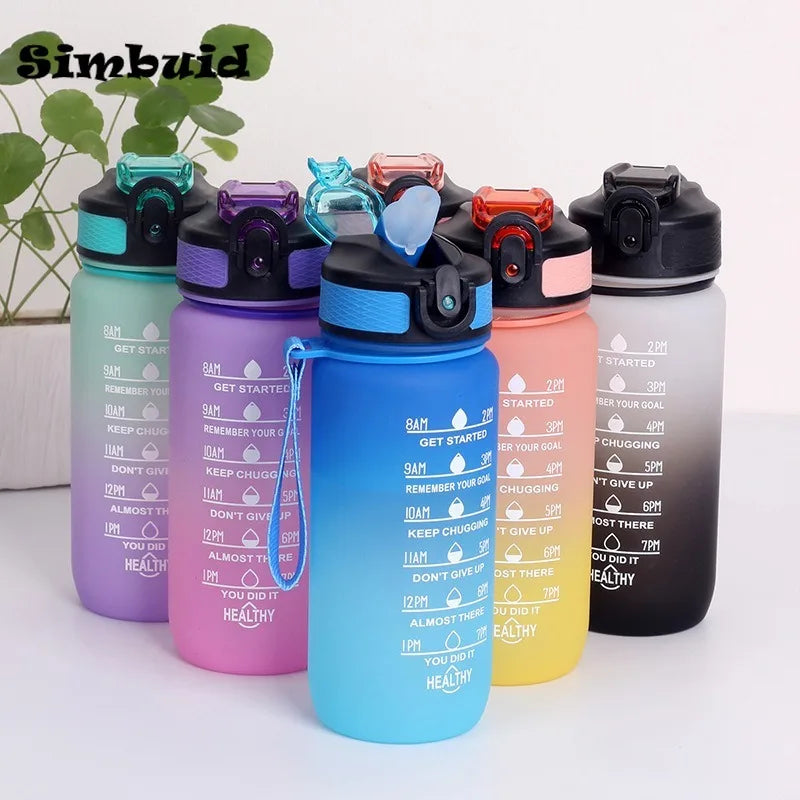 600ML Sports Water Bottle with Time Marker Leak-proof Cup Motivational Portable Water bottle for Outdoor Sport Fitness mbzr