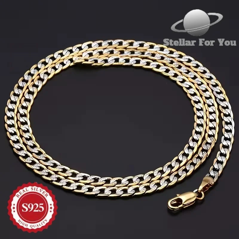 24K Gold-Plated 925 Sterling Silver Two-Tone Cuban Link Necklace, Handcrafted, Fade-Resistant, Ideal Gift for Men, Women, Wives, Girlfriends and Mothers for Anniversaries, Birthdays and Special Occasions, Hypoallergenic, Buy