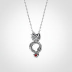 Retro-Style 925 Sterling Silver Necklace – Vintage Dragon Pendant with Red CZ Eyes, Neutral Series Guardian Beast Jewelry mbzr