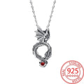 Retro-Style 925 Sterling Silver Necklace – Vintage Dragon Pendant with Red CZ Eyes, Neutral Series Guardian Beast Jewelry mbzr
