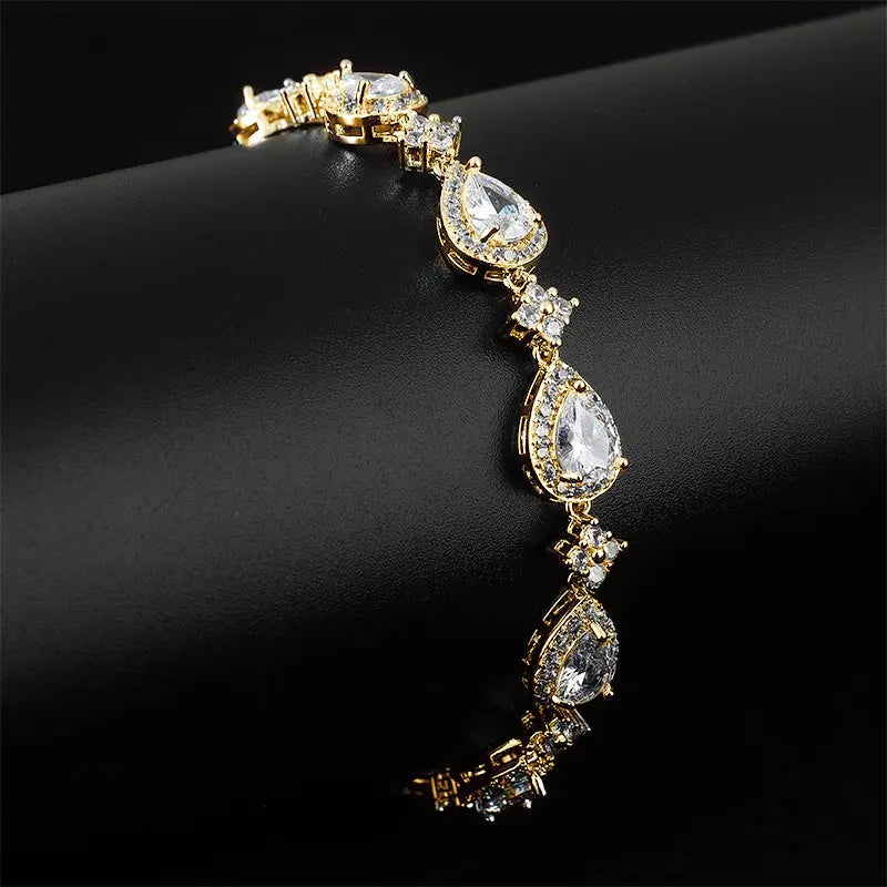 OXTAO 14K Gold Filled Wedding Bridal Bracelet for Brides Moissanite&Zirconia Classic Teardrop Tennis Bracelets D Color VVS1 for Women Girls Jewelry Gift with Certified