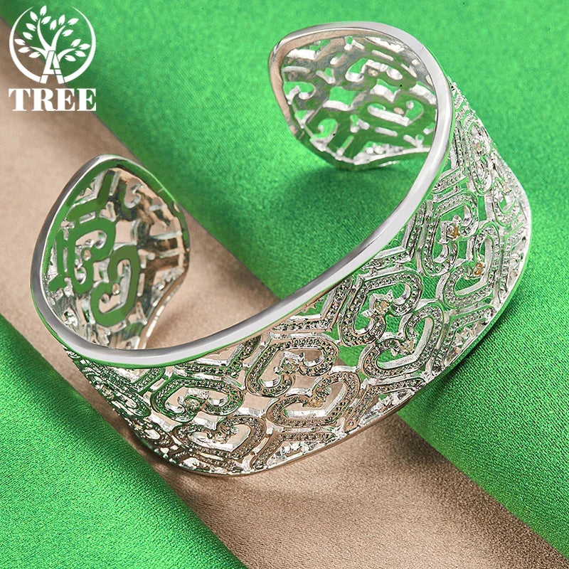 925 Sterling Silver Adjustable 28mm Heart Big Bangles Bracelet Gift Fashion Charm Jewelry For Woman Man Party Engagement Wedding mbzr