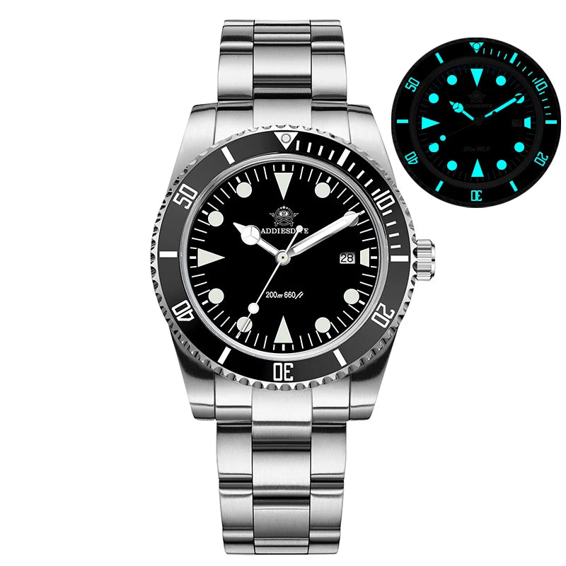 ADDIESDIVE Men's Diving Watch Stainless Steel Ceramic Bezel Quartz Watch Men's BGW9 Luminous 200m Waterproof  Men's Watch
