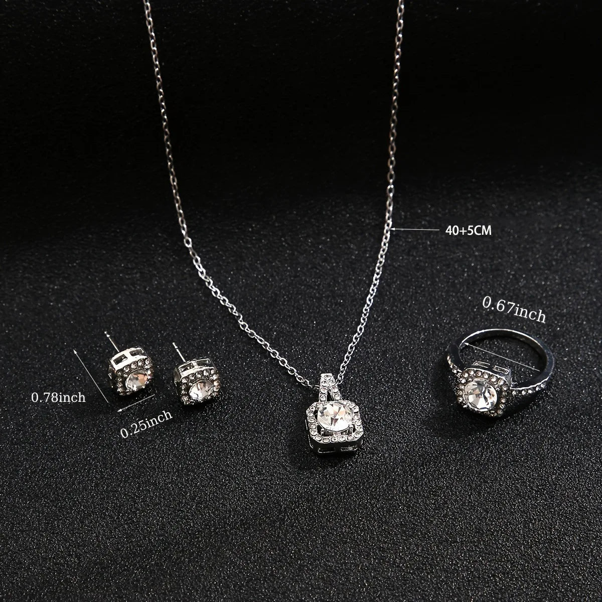 Women's best selling elegant pendant set with square cut micro inlaid zirconia   fashionable necklace   earrings   and ring three piece set luxury