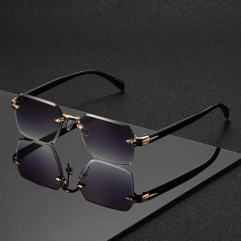 Rimless Rectangle Sunglasses for Women and Men – Fashion Small Square Frameless Shades, Summer Travel UV400 Protection Eyewear, Classic Unisex Oculos mbzr