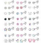 24Pairs Stainless Steel Stud Earrings for Women CZ Screw Back 4mm Tiny Flat Back Studs Cute Dainty Jewelry Gift Set 16G 18G