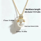 1Pc Ladies 18K Gold Petal Zircon Pearl Pendant Necklace, Strong Light Cold White Pearl Clavicle Chain, Premium Mosaic Pearl Necklace, 18K Gold Plated, White Gold Plated Titanium Steel Necklace