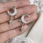 Fashion Asymmetric Shiny Star Moon Drop Earrings for Women Exquisite Metal Crystal Pearl Earrings Aesthetic Jewelry Accessories