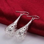 Sterling Silver Hollow Water Drop Earrings Women Trend Jewelry