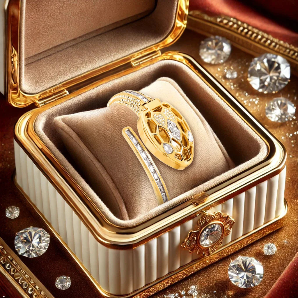 A women's golden snake shaped bracelet with hollowed out design, fashionable and elegant quartz watch, high-end accessory mbzr