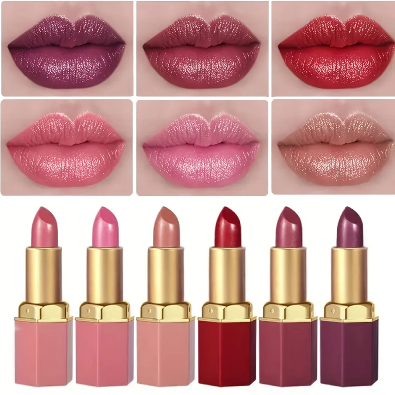 Luxurious 6-Piece Matte Lipstick Set: Long-lasting and highly pigmented, featuring a creamy-smooth texture suitable for all skin tones—perfect for both everyday wear and festive party looks. mbzr