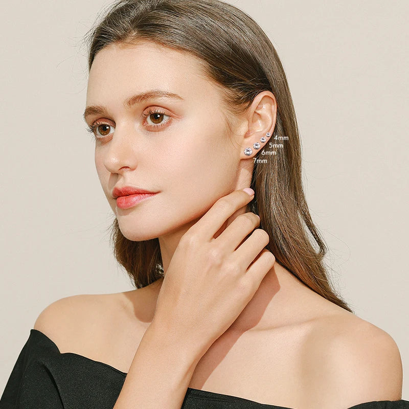 Modian Sparkling Clear CZ Stud Earrings 925 Sterling Silver Round Zirconia 4MM 5MM 6MM 7MM Earrings For Women Wedding Jewelry mbzr