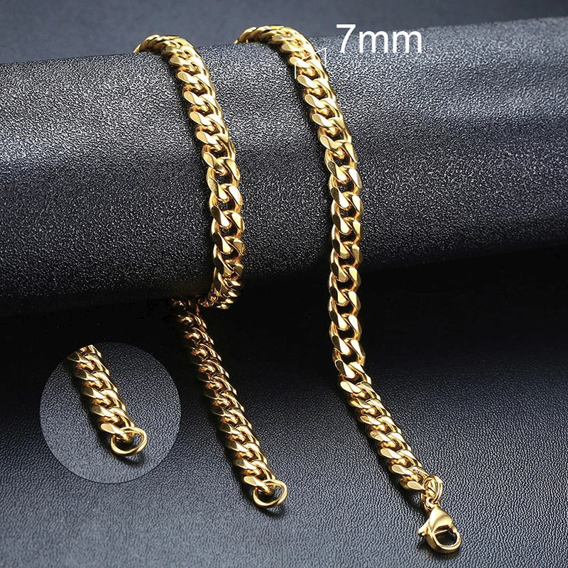 Vnox Cuban Chain Necklace Basic Stainless Steel Curb Link Chain Chokers,Vintage Gold Color Solid Metal Collar