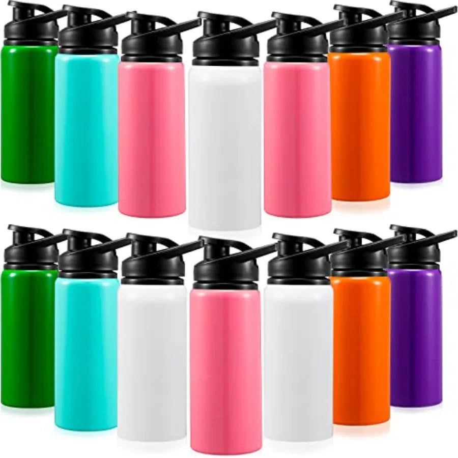 14 Pack Aluminum Water Bottles Bulk 17 oz Reusable Sport Water Bottles with Snap Lid Leakproof Lightweight with Handle for Bike mbzr