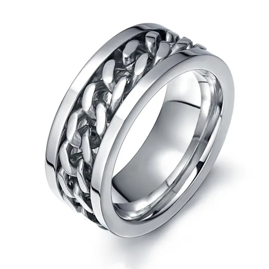 Vnox 8mm Rotatable Chain Ring For Men Women Stainless Steel Flexible Spinner Link Casual Fraternal Rings Male Jewelry Anel