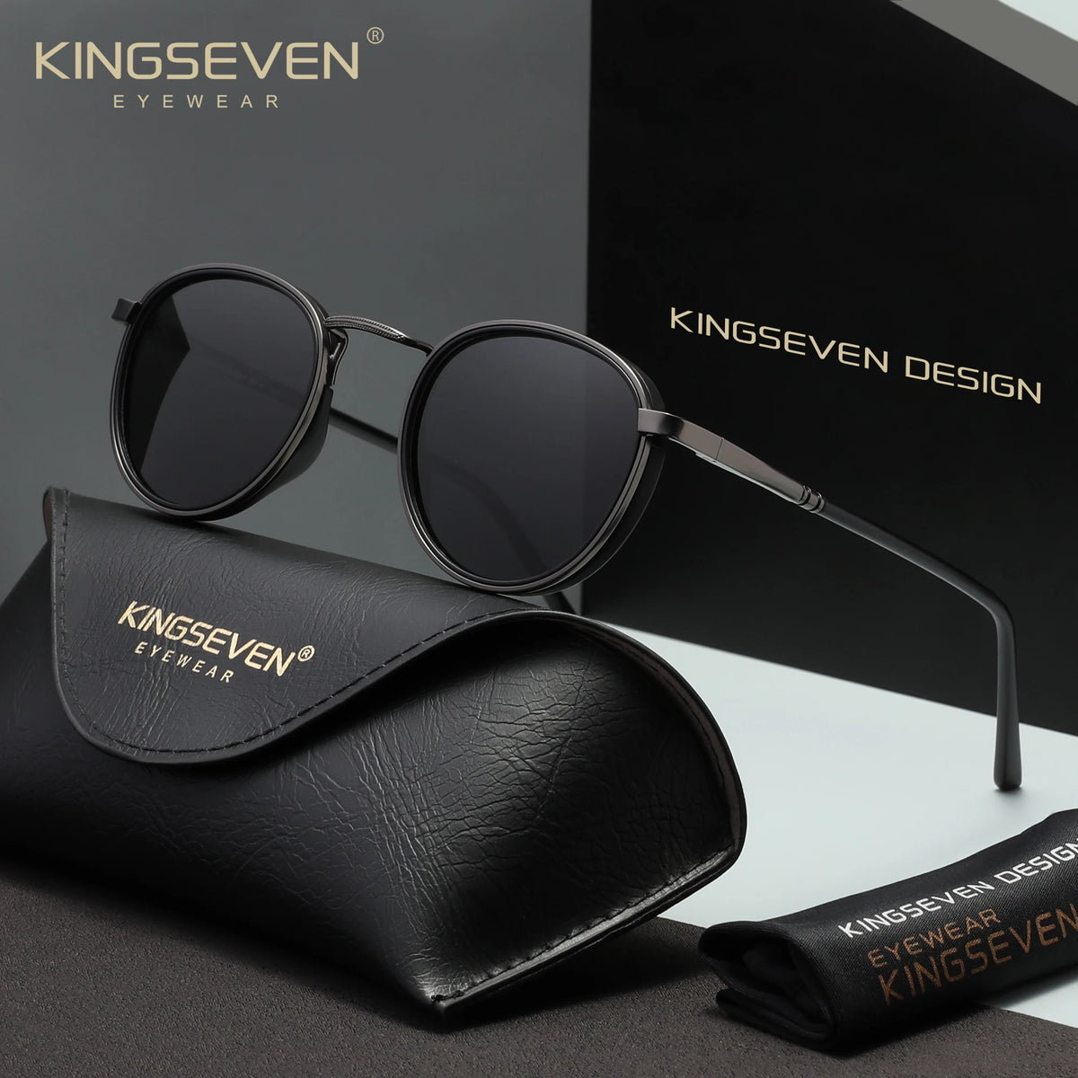 KINGSEVEN Original Causal Round Frame Sunglasses Fashion Men Polarized UV400 Luxury Retro Women Driving Summer Oufdoor Glasses