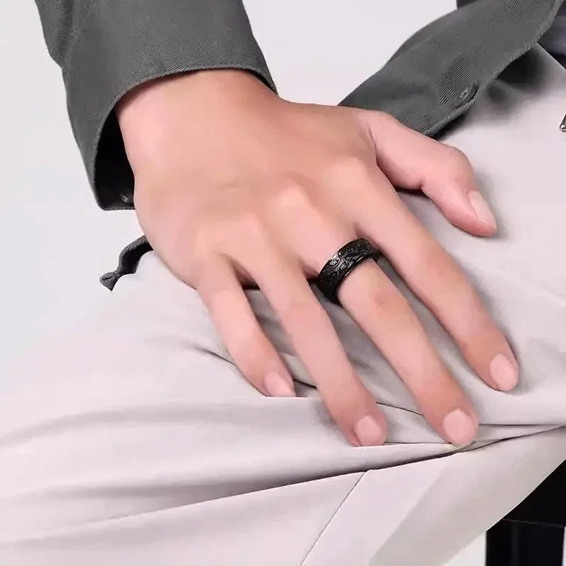 Anti Stress Stainless Steel Spinner Rings For Men Carved Demon Eye Rotatable Fidget Anxiety Joint Ring Jewelry Bague Homme