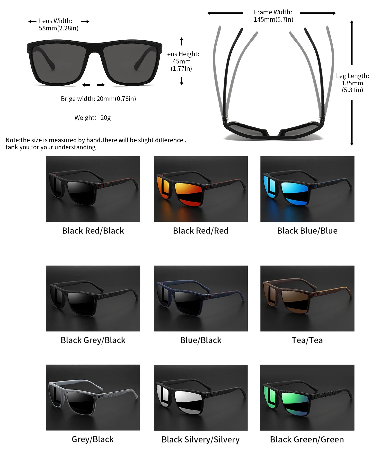 Premium Square Polarized Sunglasses - Spring Hinge Design, Comfort Fit for Cycling, Fishing, Beach & Daily Wear