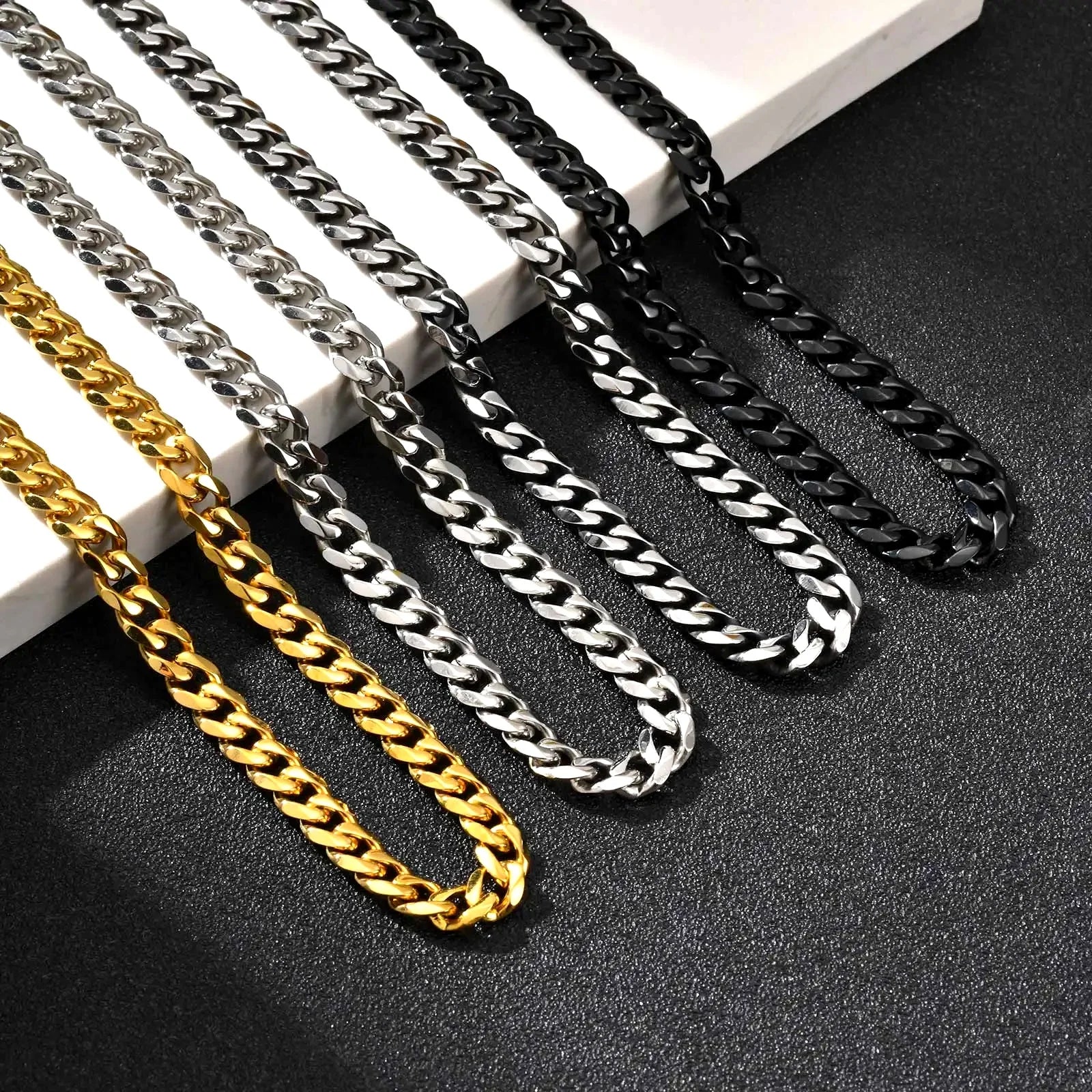 3/5/7mm Stainless Steel Cuban Link Chain Stainless Steel Necklace, Punk Hip-hop Choker for Men, Fashion Jewelry Accessories
