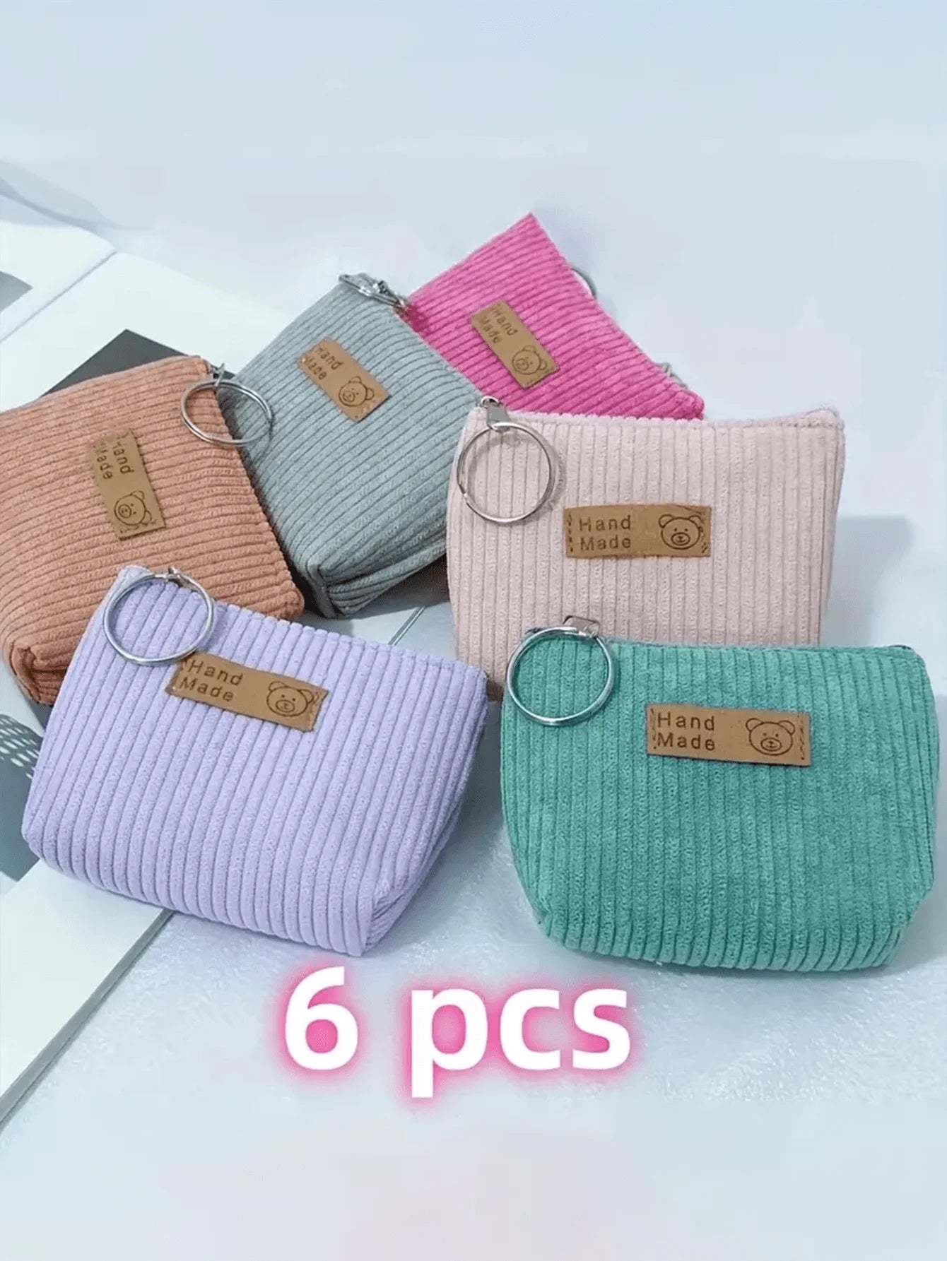 Fashion Mini Corduroy Coin Purses with Keychain - Casual Stylish Storage Pouch mbzr