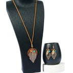 3 Pieces/set Bohemian Ethnic Style Carved Pattern Leaf Pendant Necklace Earrings Women's Retro Trendy Holiday Accessories Gift