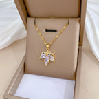 3pcs Micro Paved Maple Leaf Full Rhinestone Jewelry Set, Luxury Elegant Unique Earrings Necklace Combo for Women Wedding Party Banquet