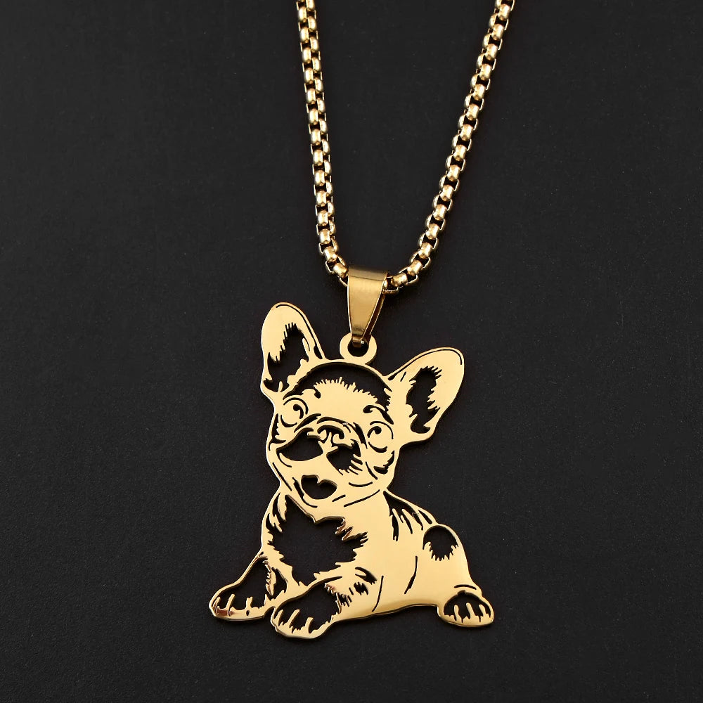 Sweet French Bulldog Chain For Women Men Stainless Steel Silver Color Animal Puppy Pug Dog Lovely Pendant Necklace Jewelry