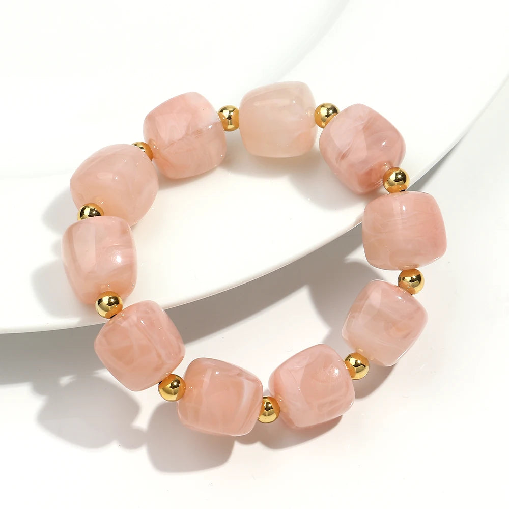 Exaggerated Geometric Beaded Acrylic Elastic Bracelets for Women Men Boho Trendy Square Beads Stack Bangle Retro Jewelry Gift mbzr